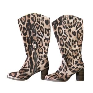 JG‎ Leopard Suede Ankle Boots 7.5 3 Inch Heel Animal Print Chic